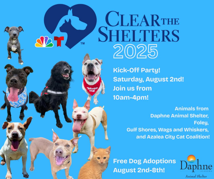 DAPHNE ANIMAL SHELTER TO HOST CLEAR THE SHELTERS AUGUST 2